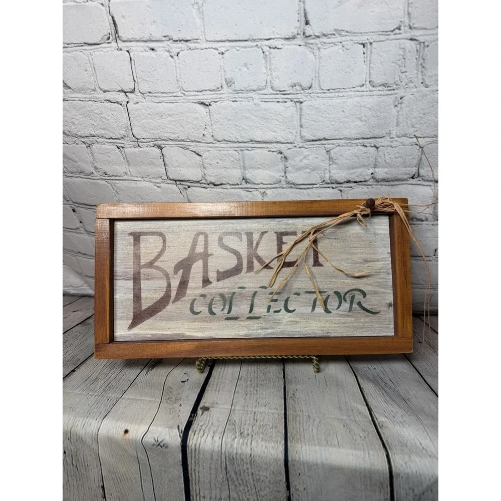 Basket Collector Vintage‎ Country Chunky Wood Frame Sign 14